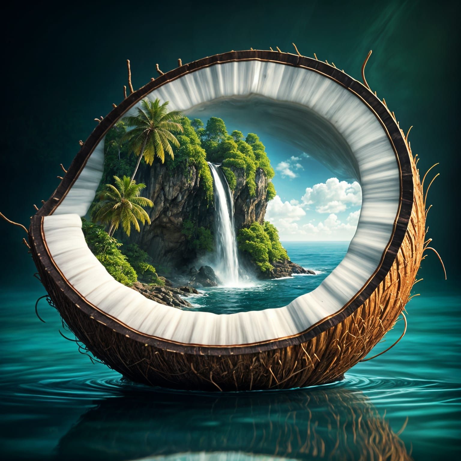 Surreal Tropical Oasis in a Coconut Shell