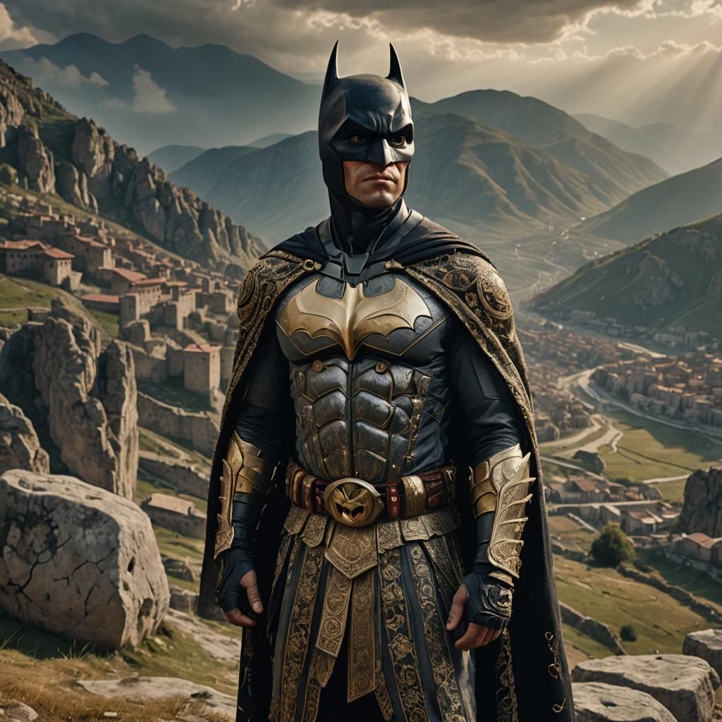 Batman in Macedonian Outfit, Cinematic Hyperrealism