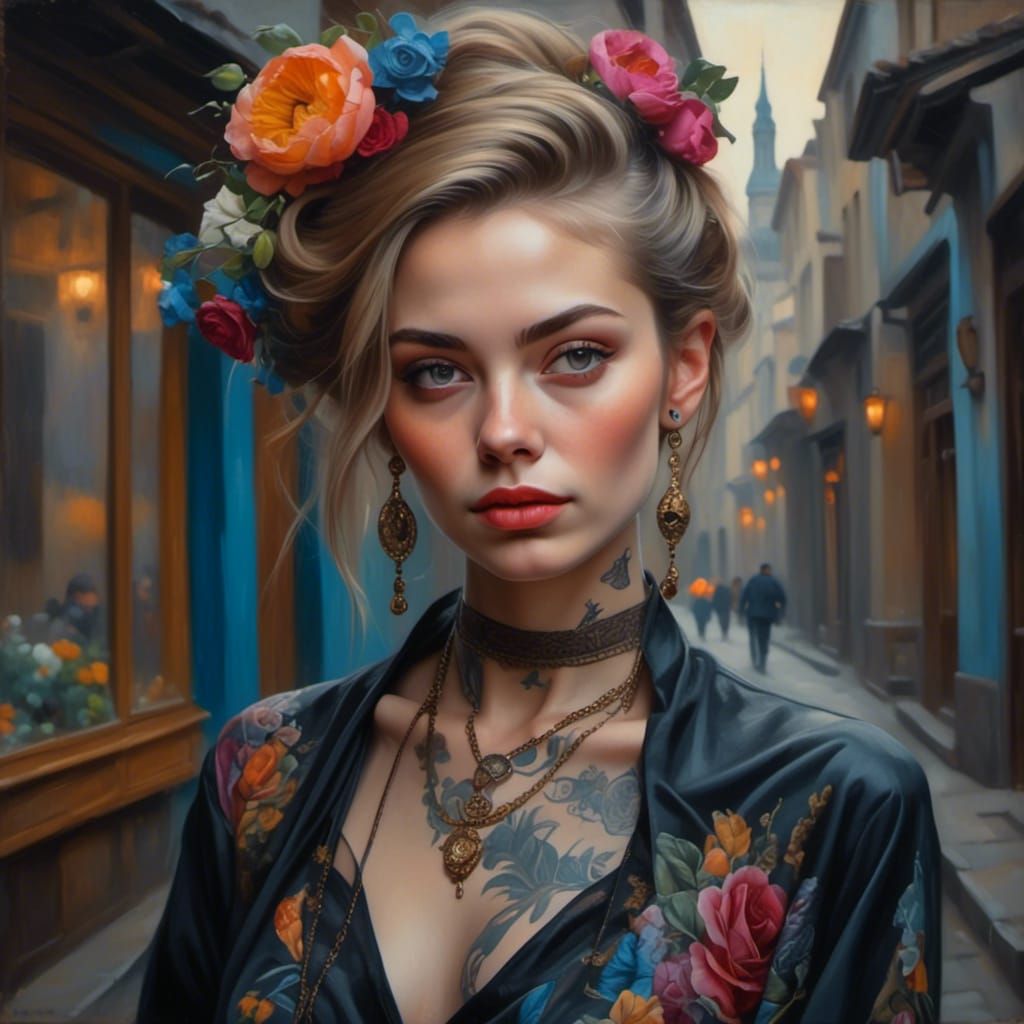 Girl with Neo-Traditional Tattoos in HDR