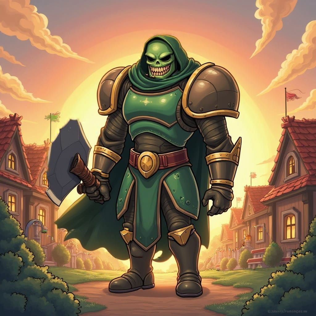 Doom Slayer in Whimsical Village