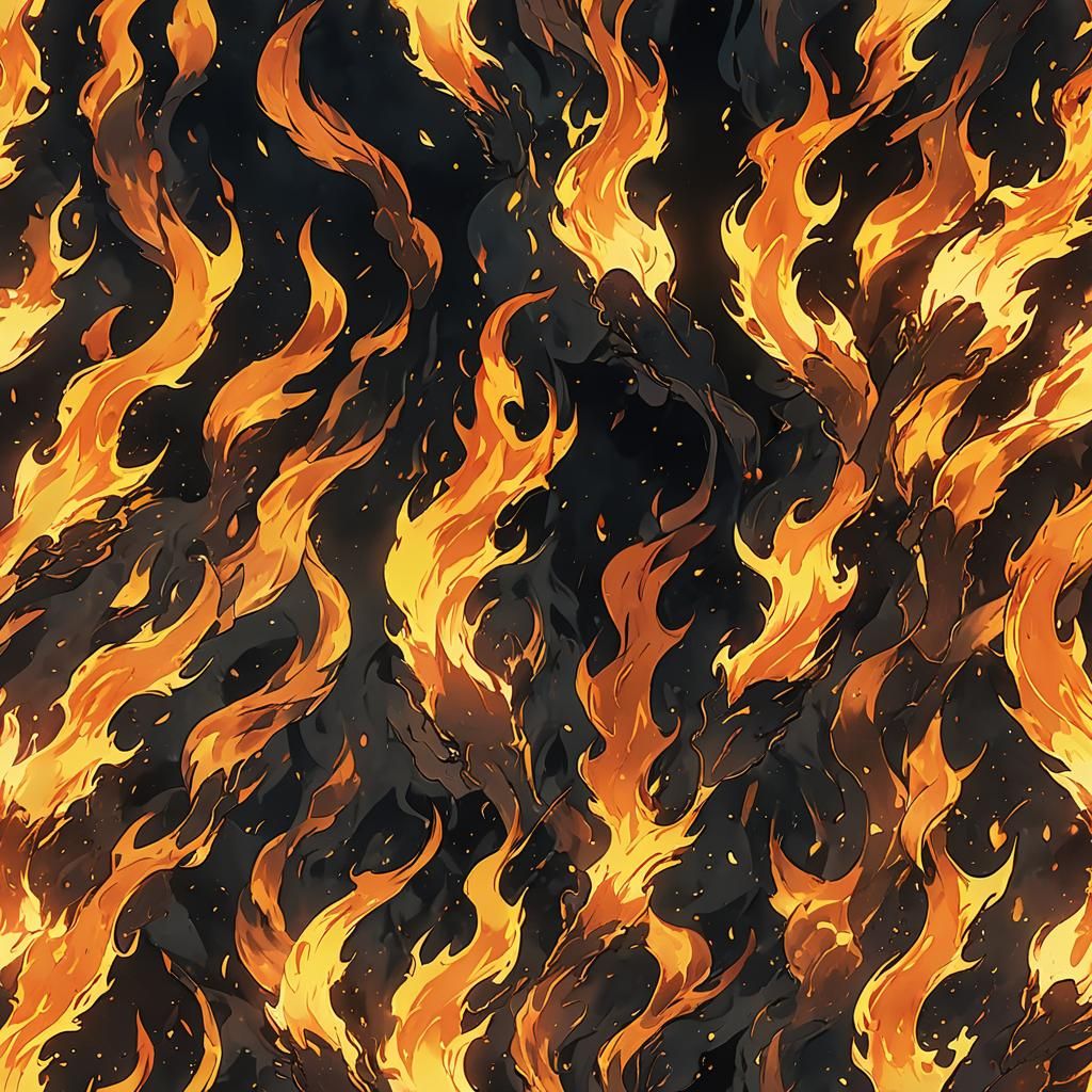 Anime Flames on Black Background in Manga Style