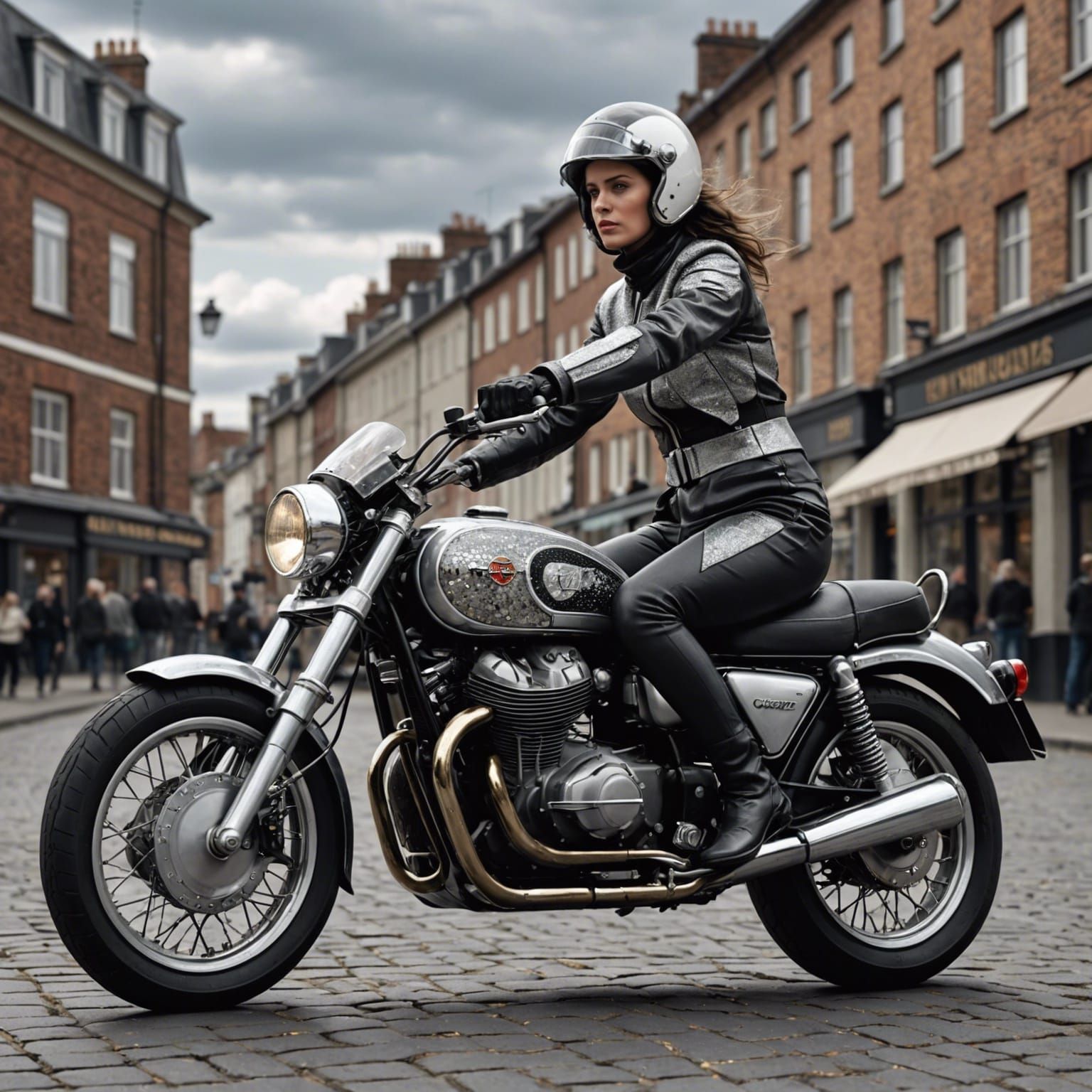 Woman on Moto Guzzi with Paint Explosion in Byzantine Style