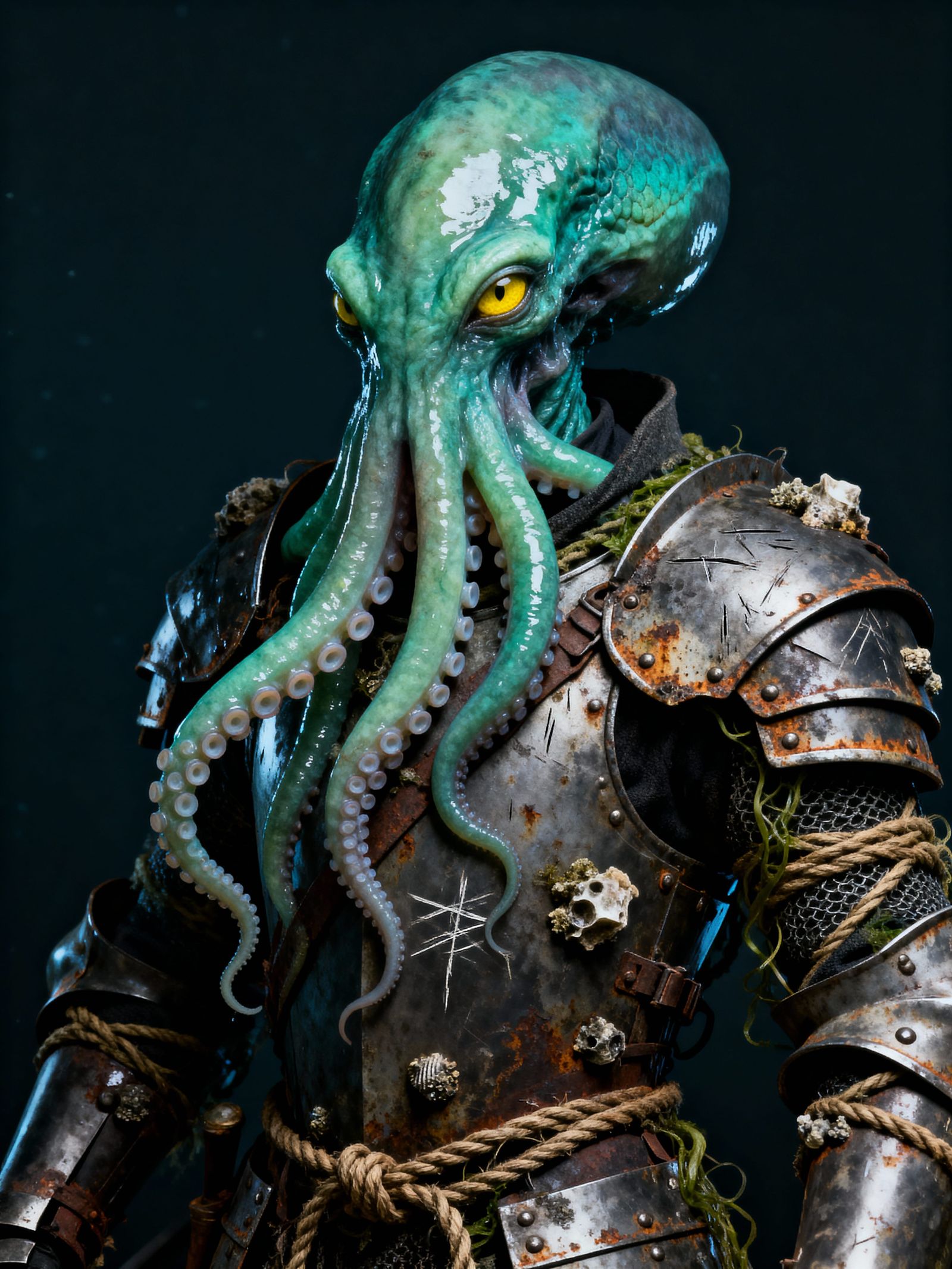 Alien Cephalopod Warrior in Medieval Armor