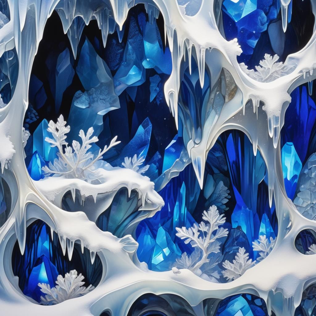 Ethereal Crystal Caverns in Icy Art Nouveau Style