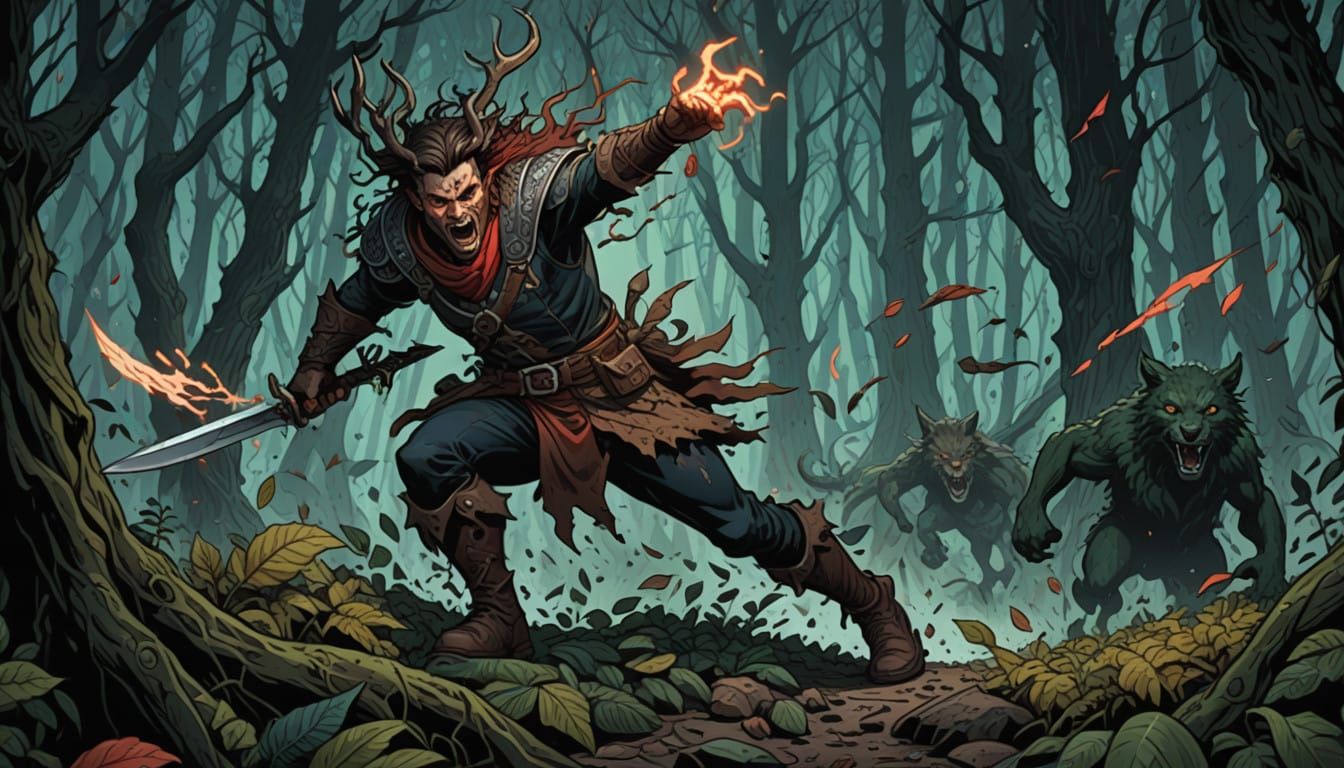Warrior Hunts Demonic Companion in Comic Book Art