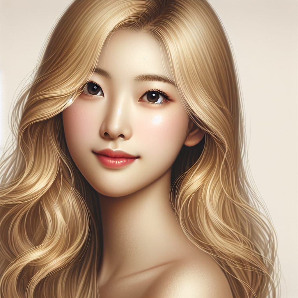 Realistic Portrait of a Blonde Japanese Girl