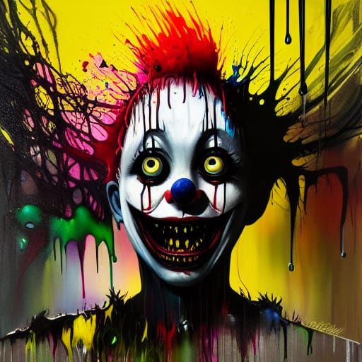 Melting Clown in Sinister Drip Painting Style