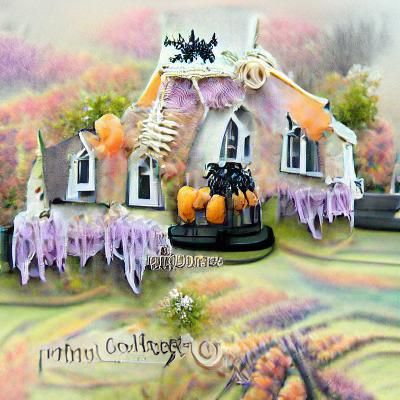 Spooky Pastel Gothic Cottage Halloween Scene