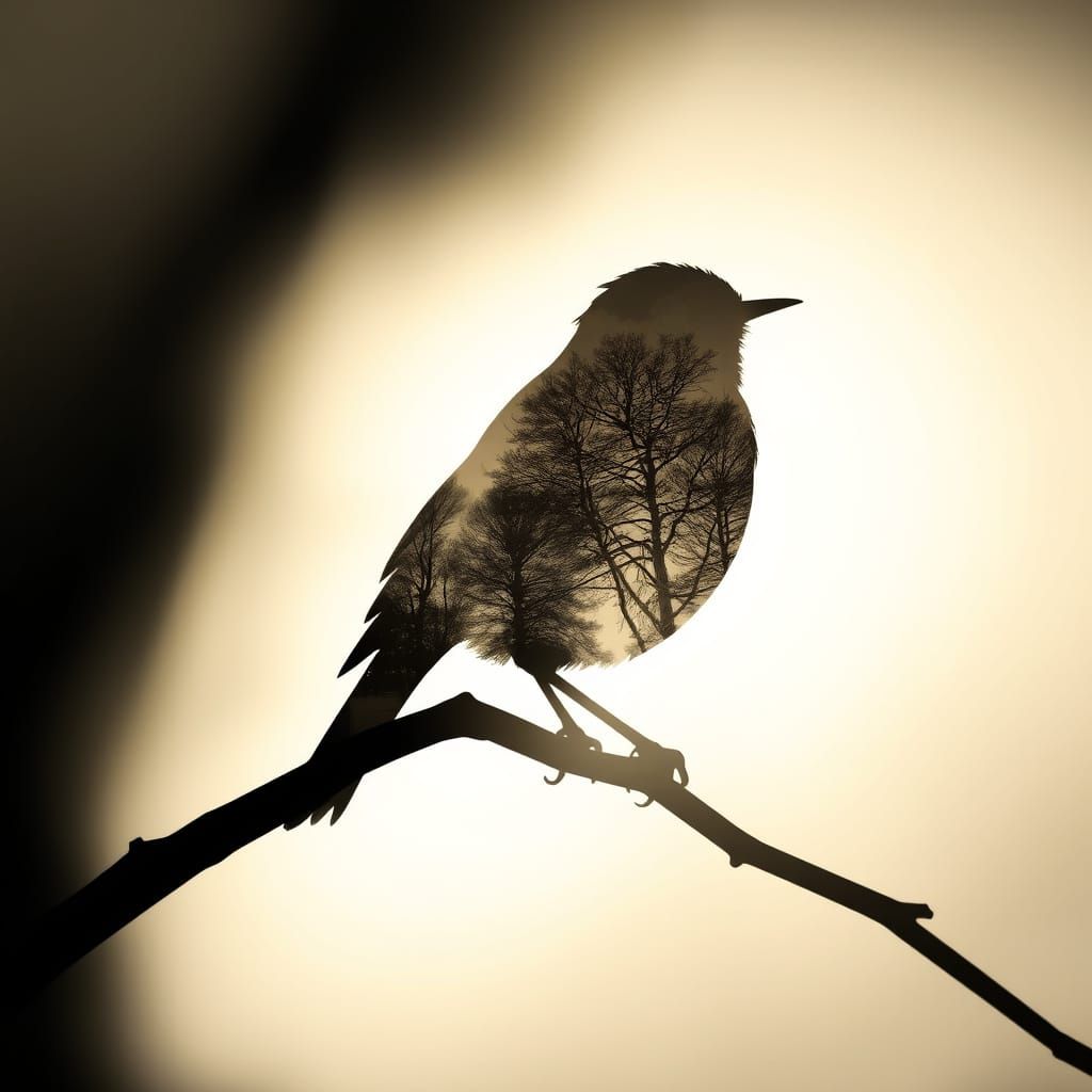 Robin Silhouette in Double Exposure