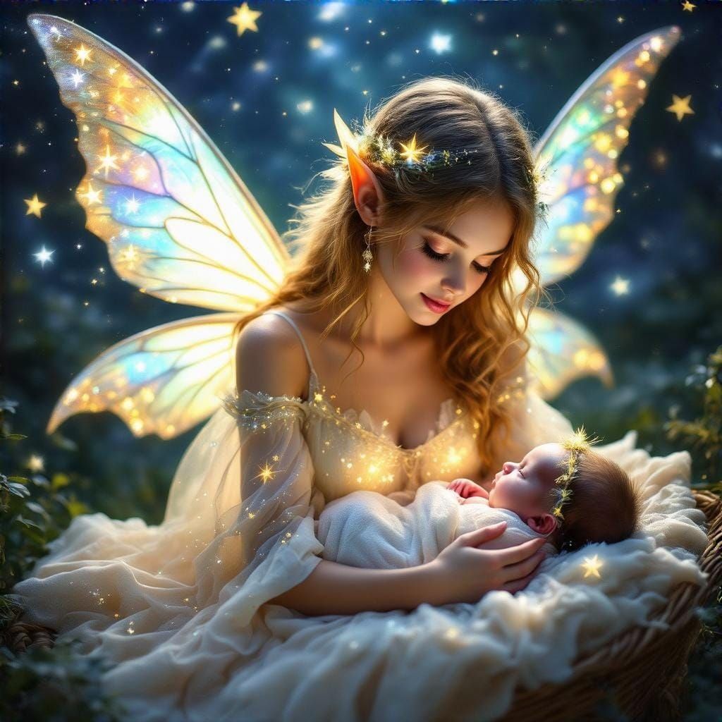 Luminous Fairy with Glowing Wings and Stardust Cradle