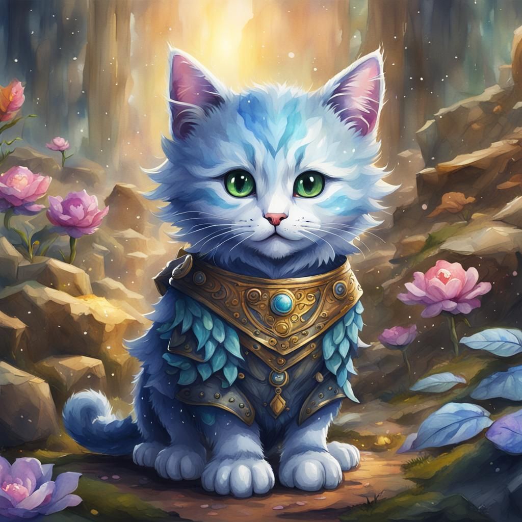 Mystical Watercolour Cute Kitten Art