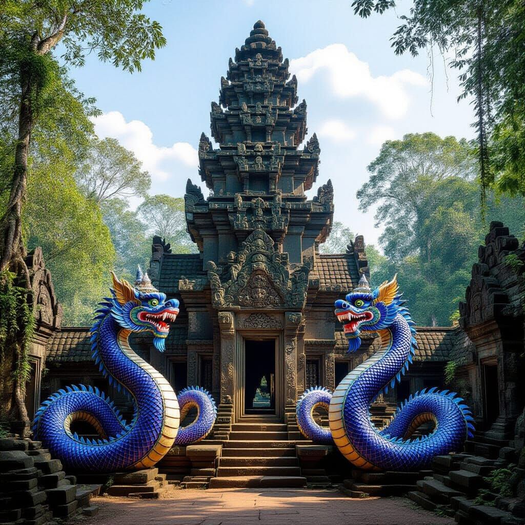 Angkor Wat Inspired Pagoda with Violet Naga