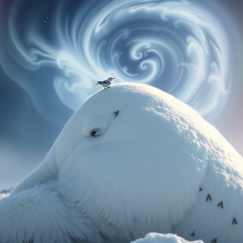 Butterfly on Polar Bear Under Aurora Borealis