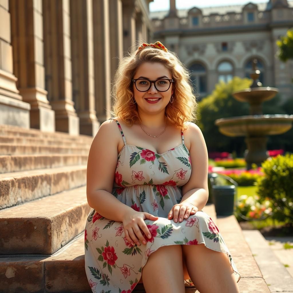 Charming Woman in Garden, Photorealistic Oil Painting