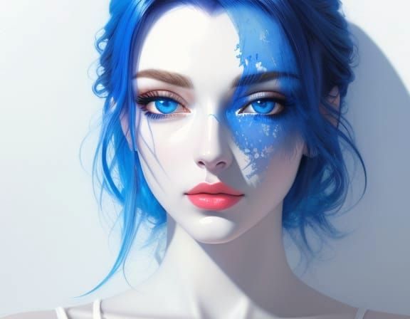 Surreal Blue Eyes on White Wall, Oil Painting