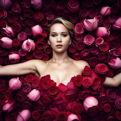 Jennifer Lawrence in Roses: Surrealist Cinematic Portrait