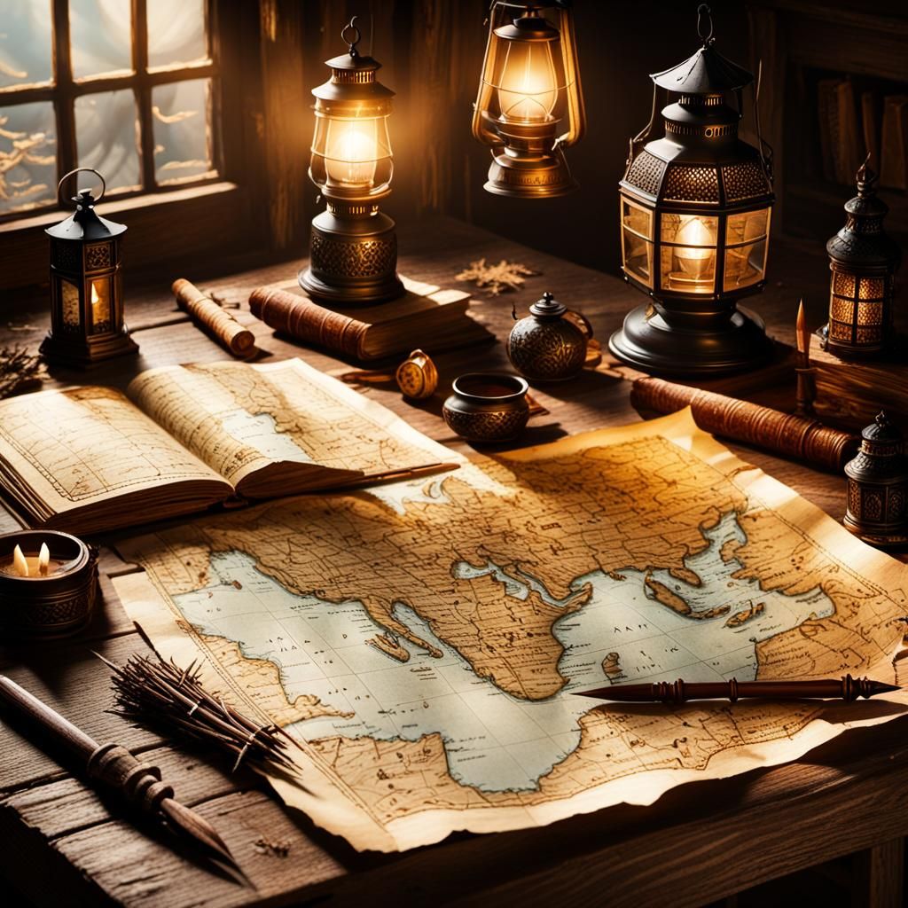 Fantasy Map Concept Art with Mythical Creatures