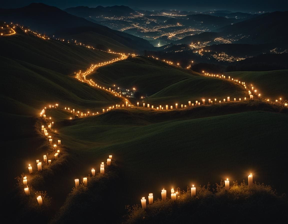 Candlelit Pastoral Valley at Midnight: Cinematic Composition