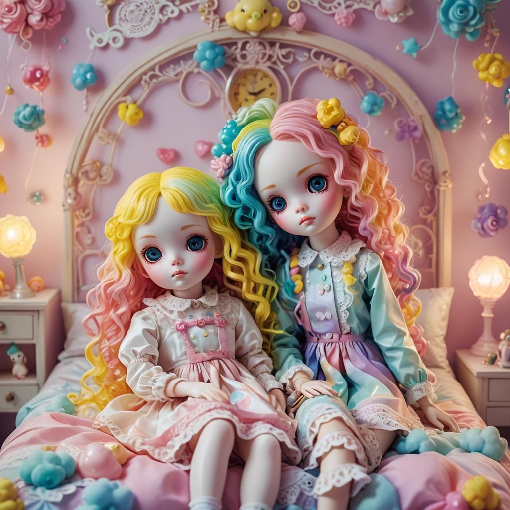 Pastel Anime Dolls in Kawaii Bedroom