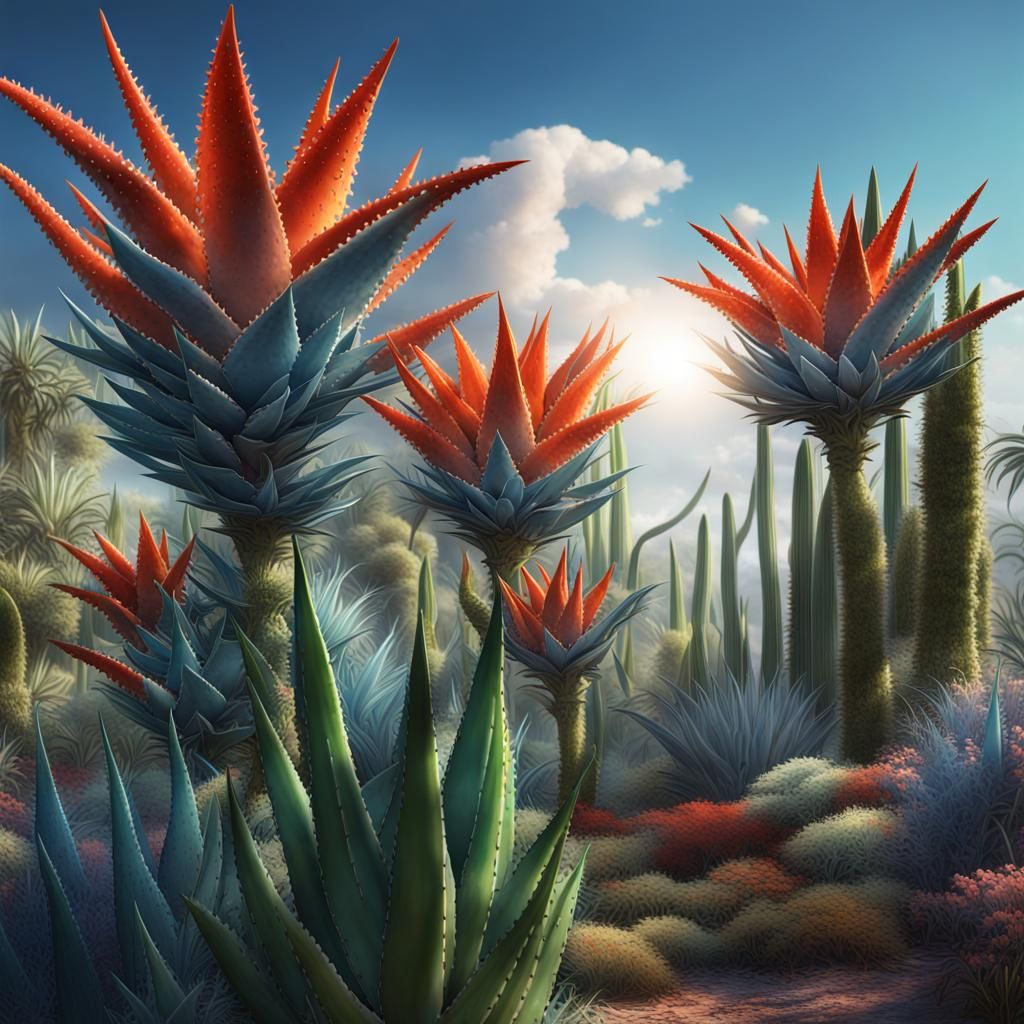 Aloe Vera in a Flourishing Flower Garden