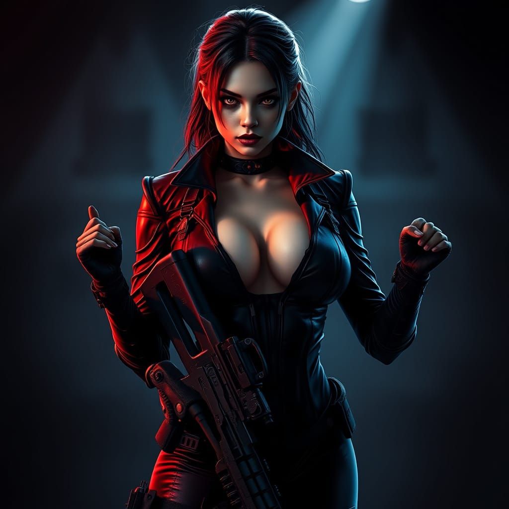 Gothic Operative in Tactical Suit with Seductive Pose