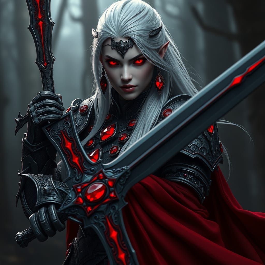 Fierce Female Warrior in Dark Forest: Fantasy Art