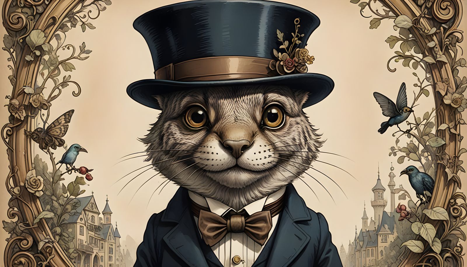 Animal in Top Hat: Whimsical Fairytale Drawing