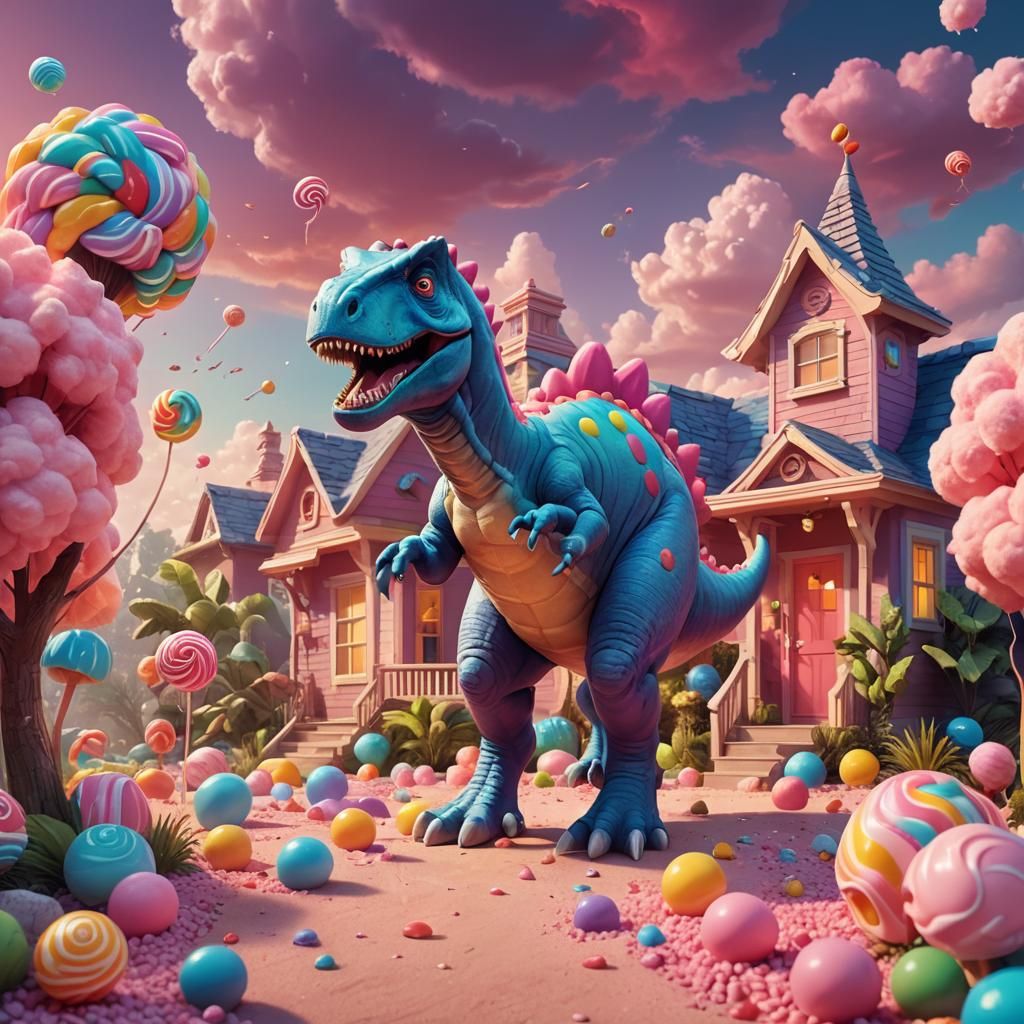 Dinosaur in Candyland: 3D Digital Art
