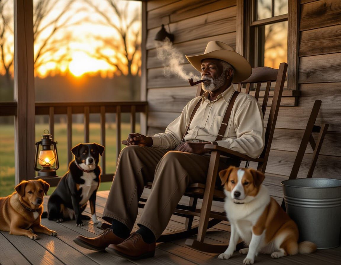 Nostalgic Portrait of Farmer in Golden Sunset Light