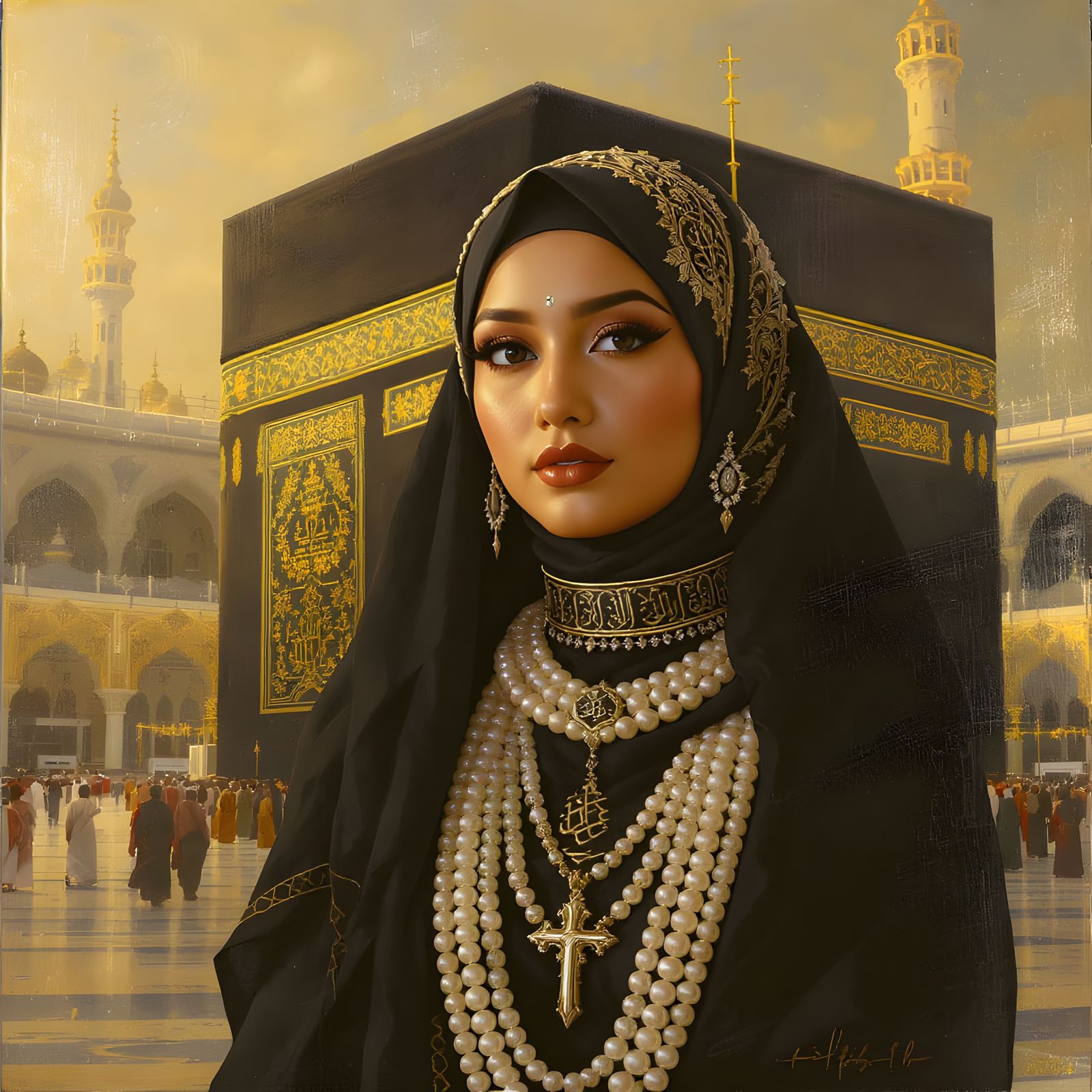 Woman with Pearl Body Chain at the Ka'bah