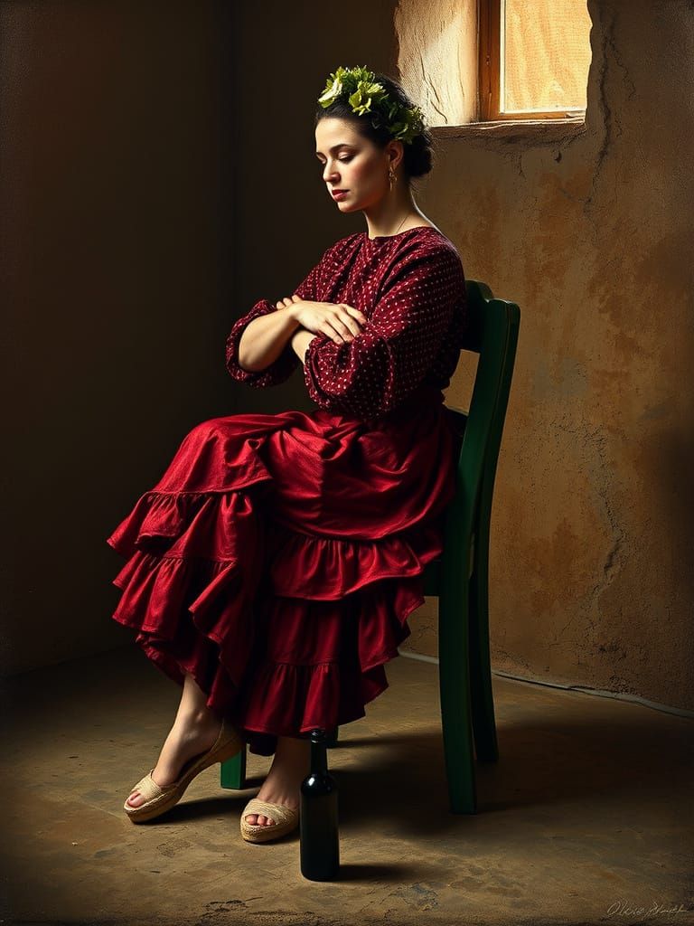 Emotive Portrait of Woman in Flamenco Dress