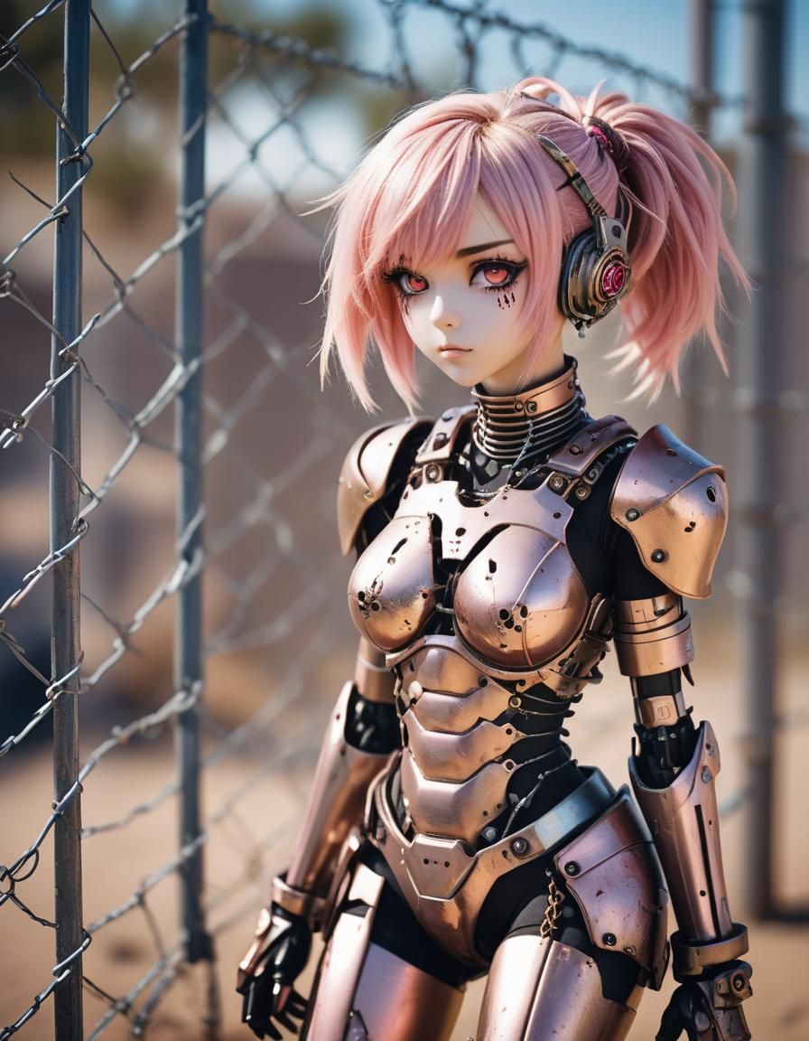 Anime Robot Waifu in Desert Landscape
