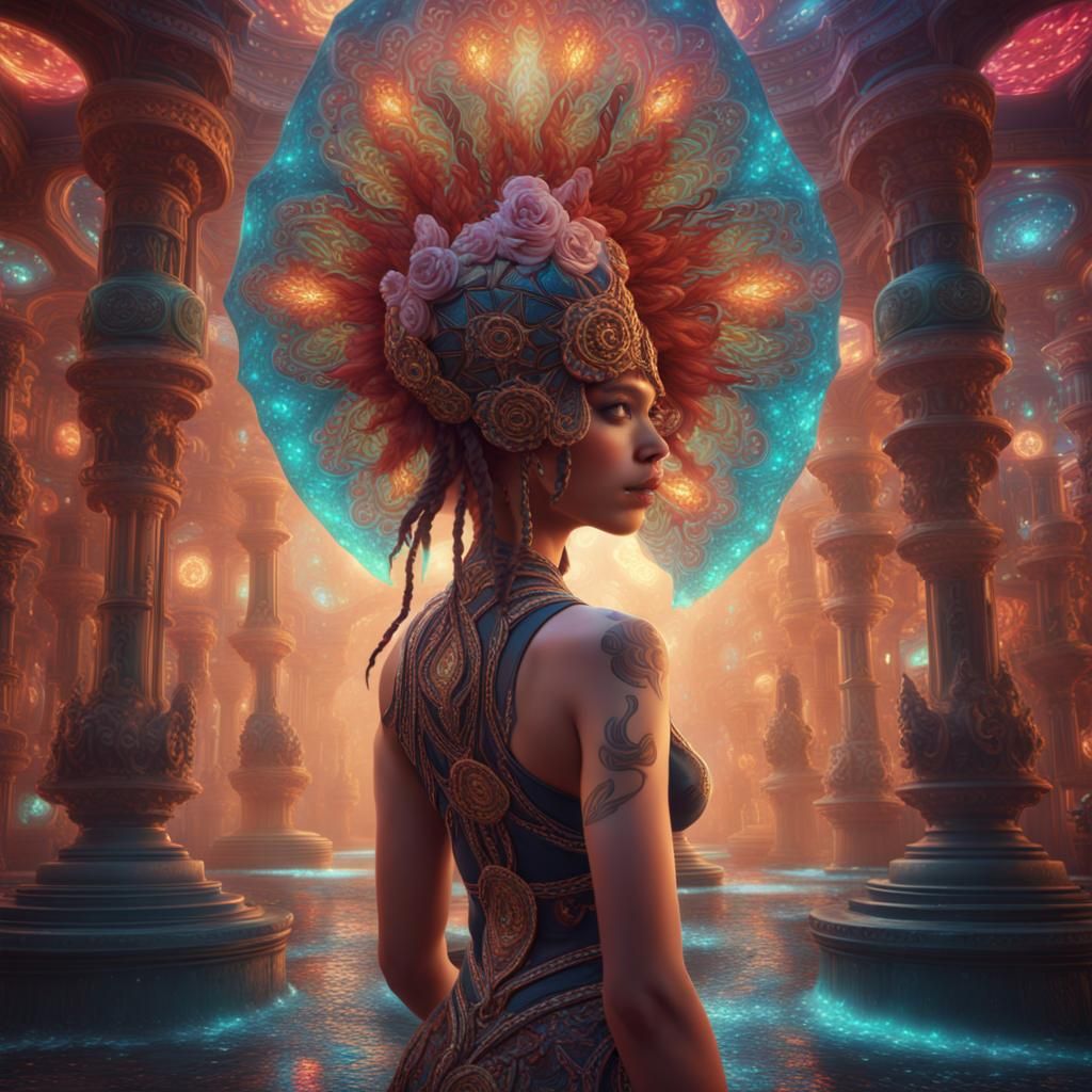 Kaleidoscopic DMT Girl: Detailed Matte Painting