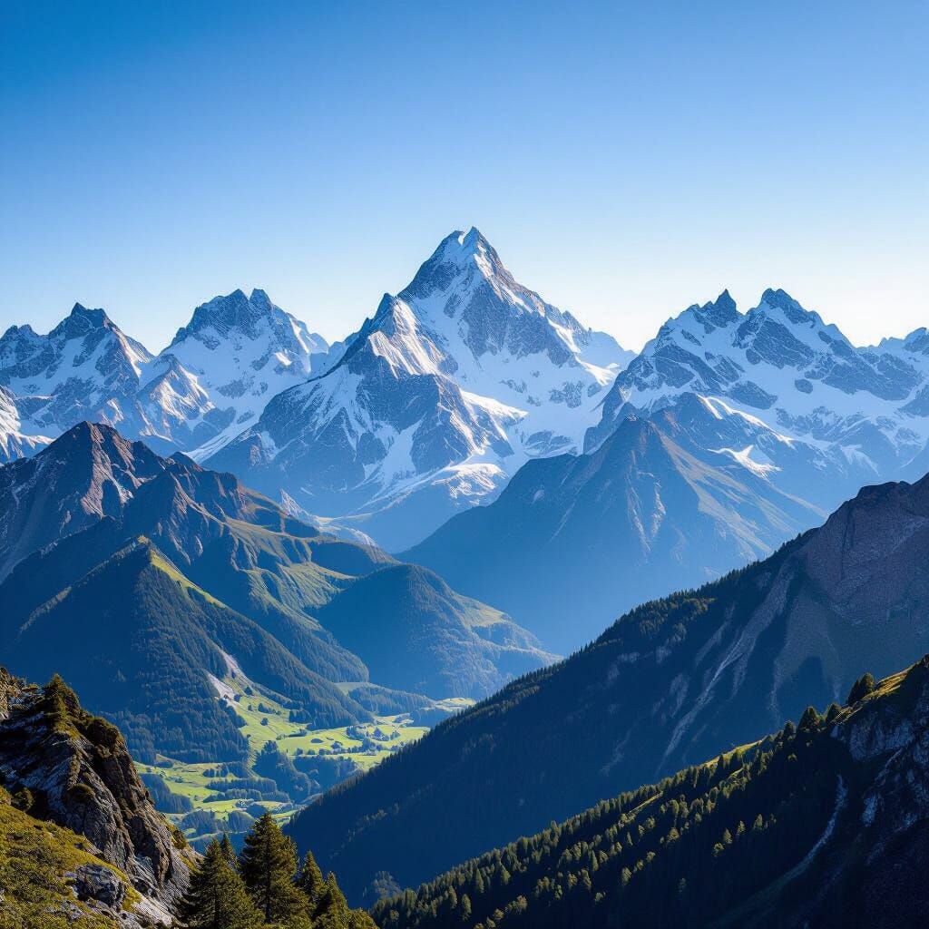 Majestic Snow-Capped Mountains in Photorealistic Style