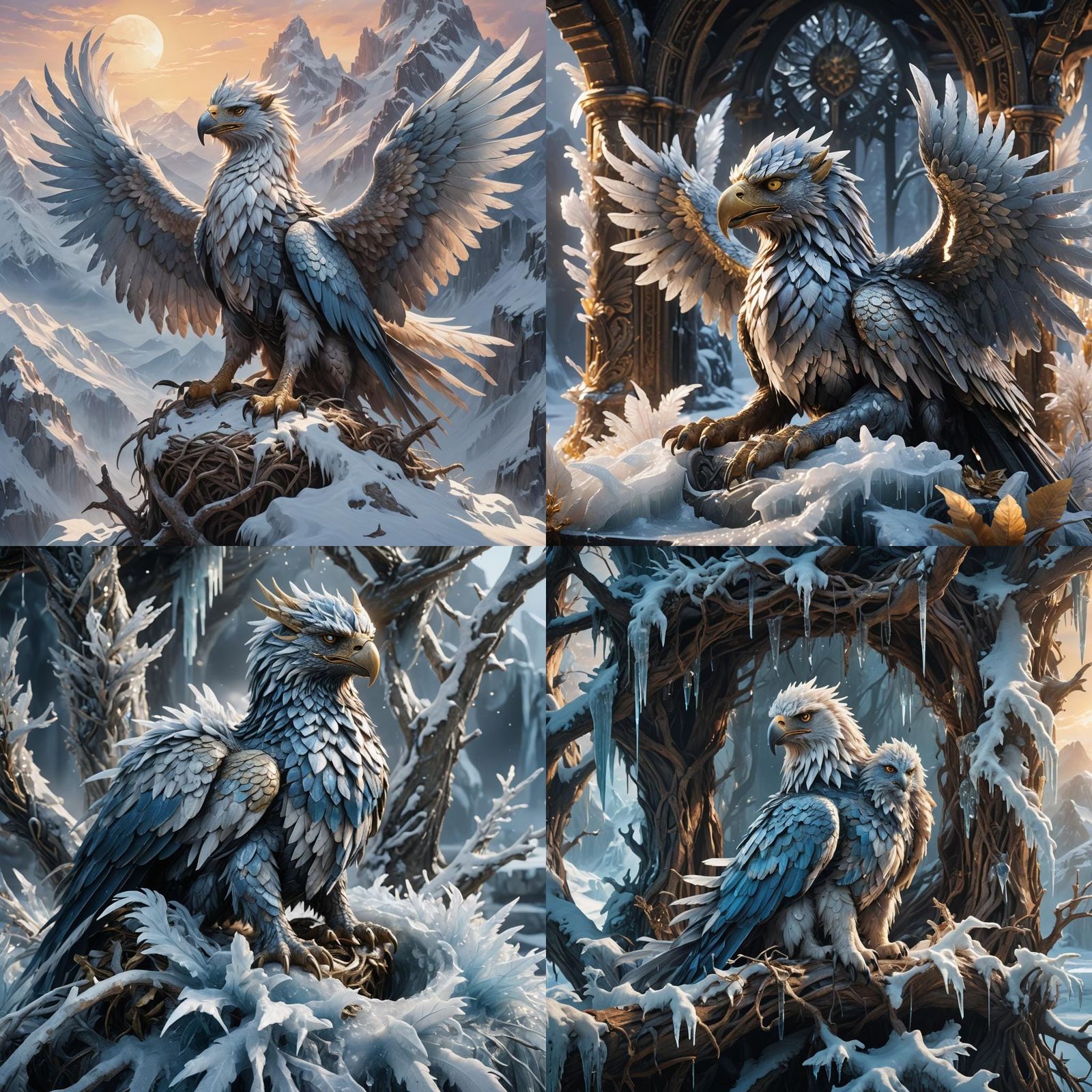 Ice Griffin Nesting: Detailed Matte Painting
