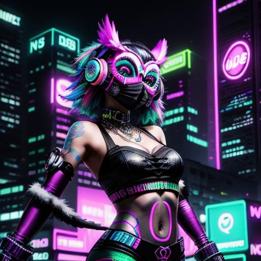 Cyberpunk Girl with a Owl Mask