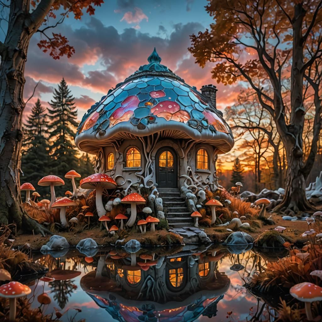 Enchanted Mushroom House in Autumn Forest