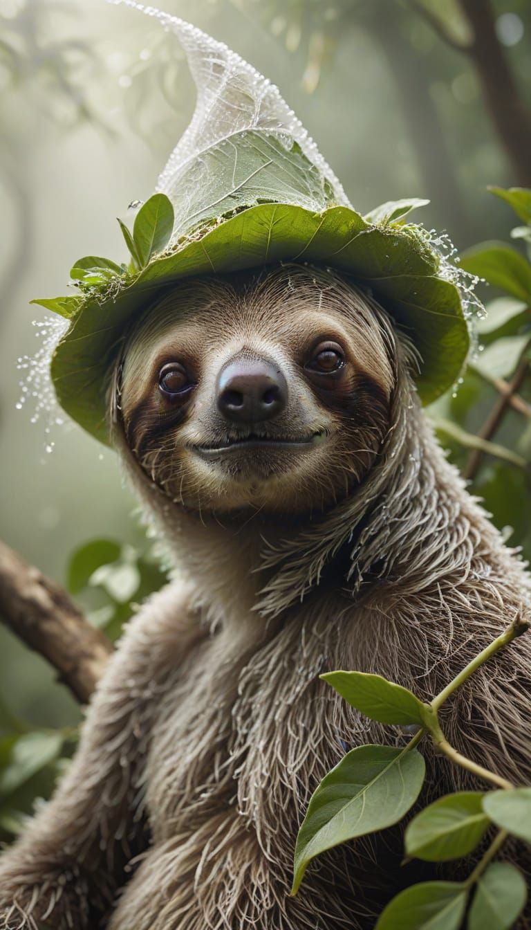 Sloth in Elaborate Hat with Fog Particles