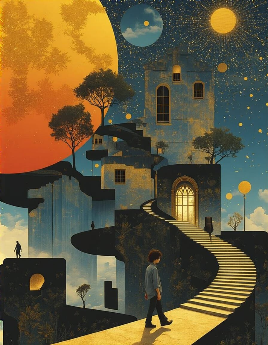 Surreal Stairway to Heaven Amidst Golden Sunset