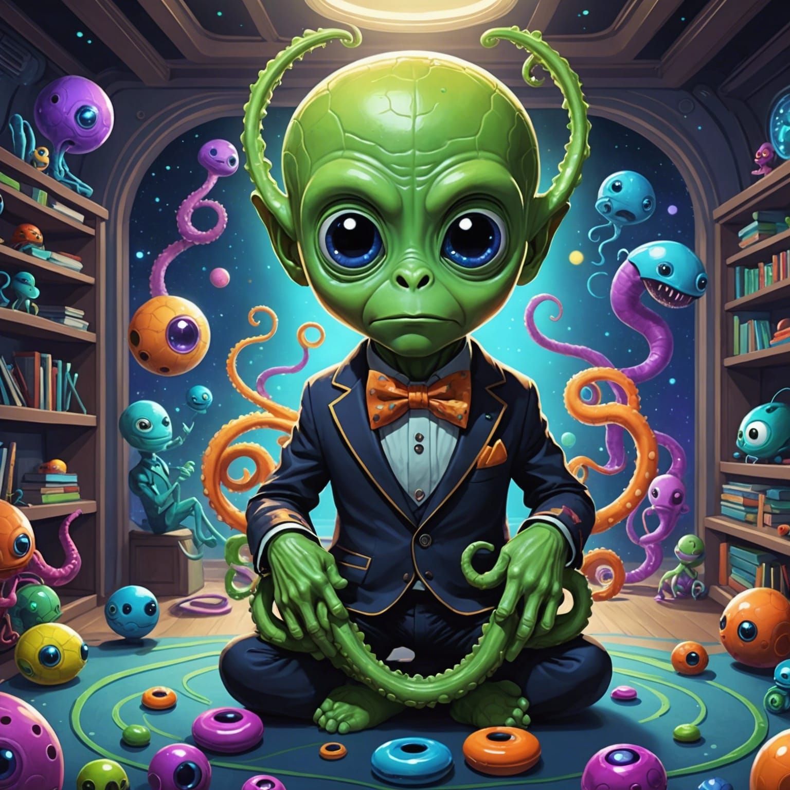 Alien Fatherhood on a Distant Planet: 3D Digital Art