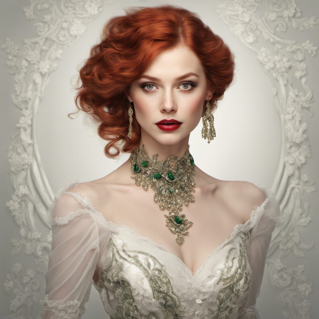 Victorian Lady with Red Hair and Green Eyes