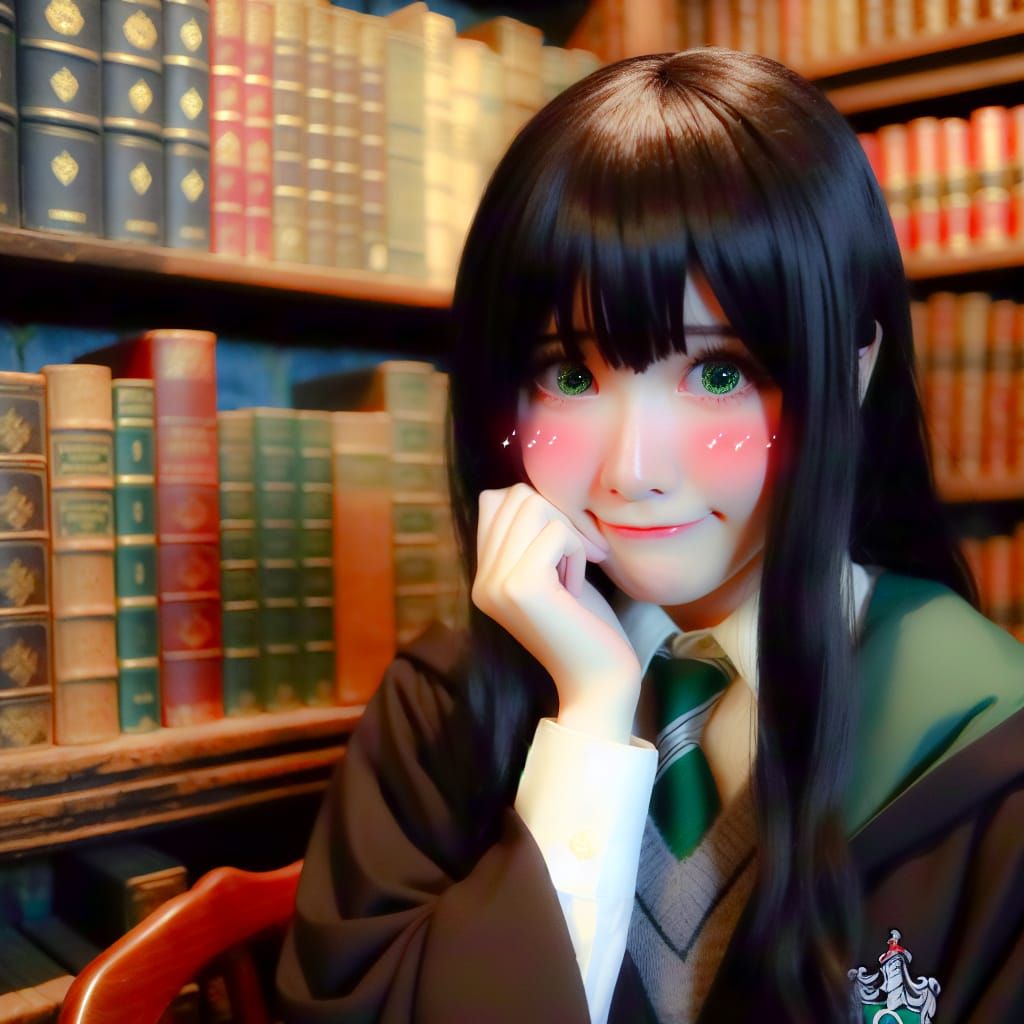 Shy Slytherin Student in Library