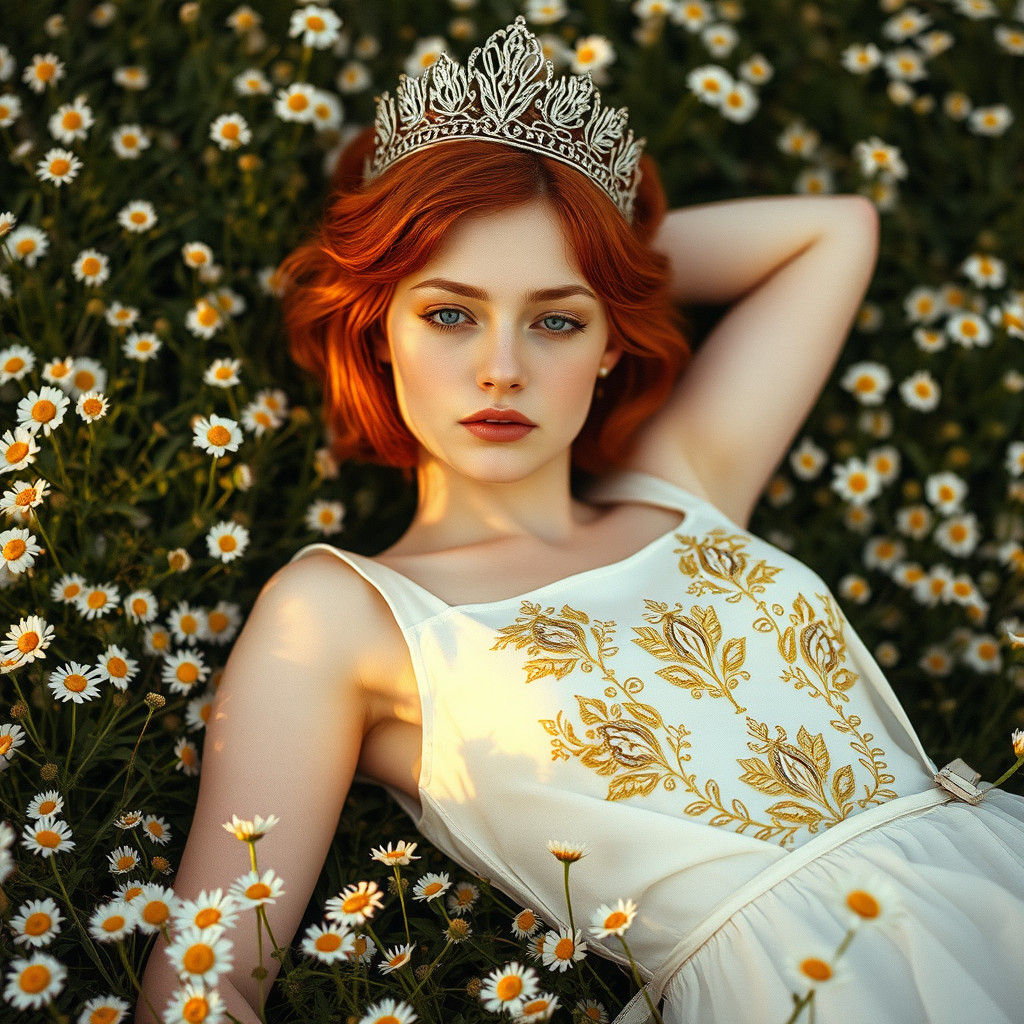 Red-Haired Princess in Daisy Field, Cinematic Film Still