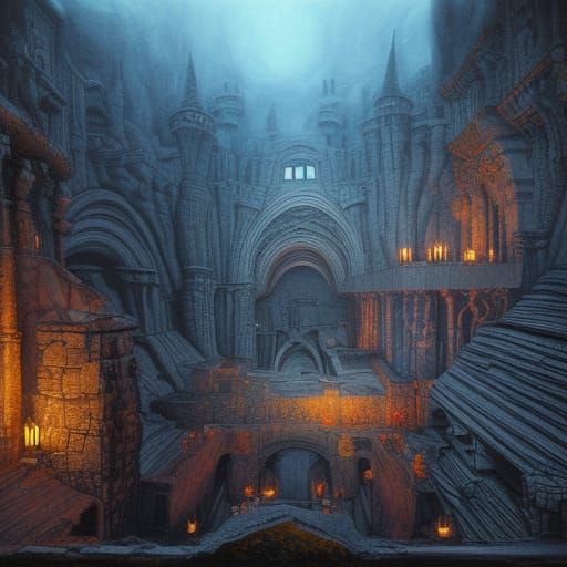 Mines of Moria as Escher-Style Matte Painting