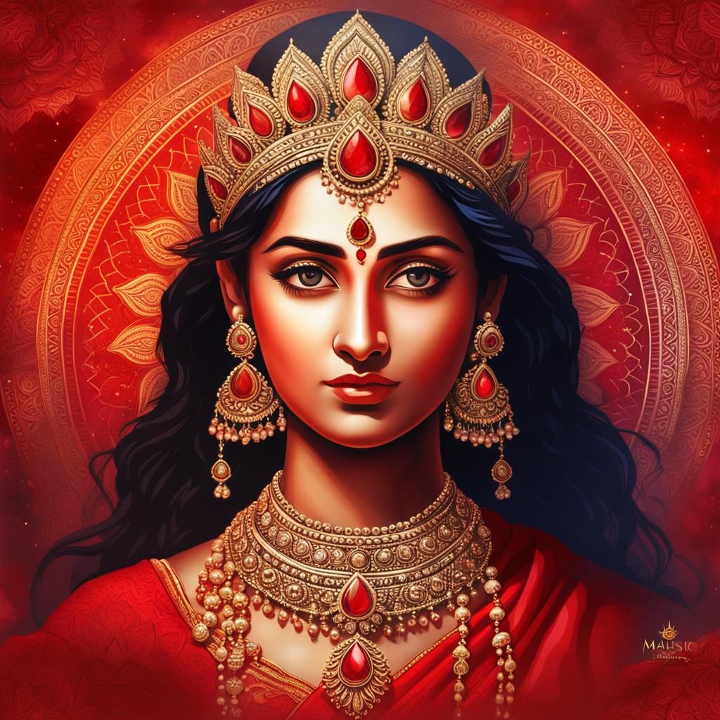 Devi Maa in Red Saree and Crown