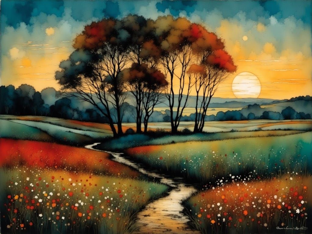 Abstract Landscape in Charcoal and Printmaking Style