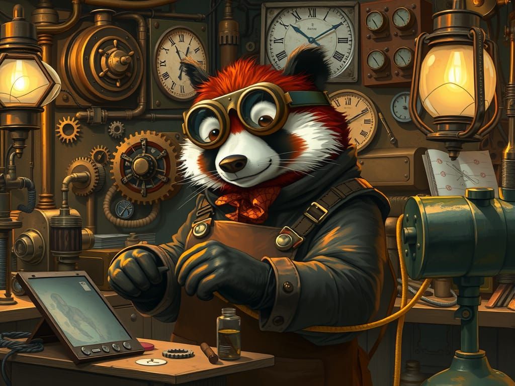 Steampunk Panda Inventor's Workshop: Gears, Gadgets, and Gas...