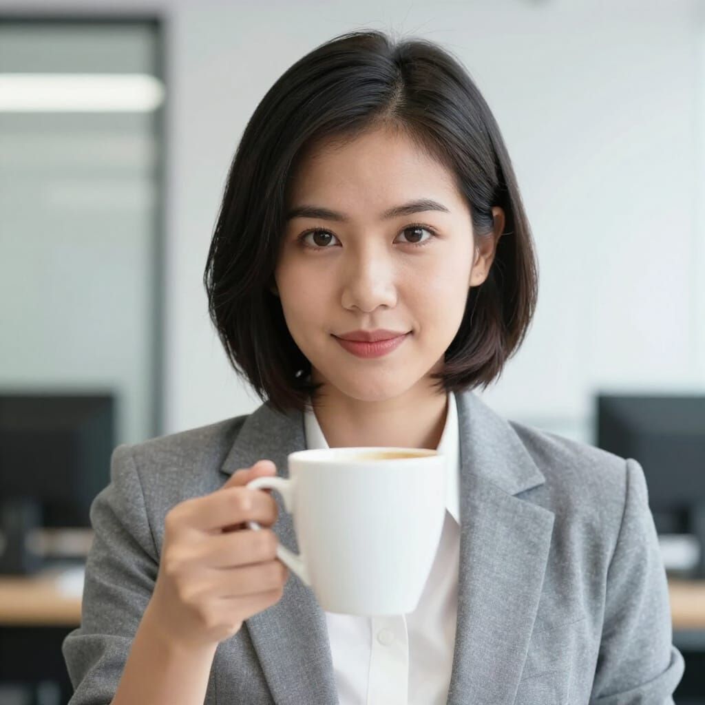 Office Worker with Magical Coffee Cup in Thailand