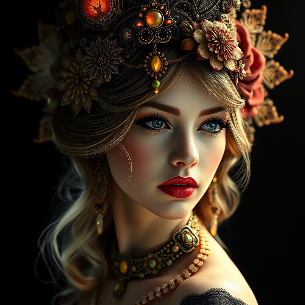 Art Nouveau Woman Portrait in Splash Art Style