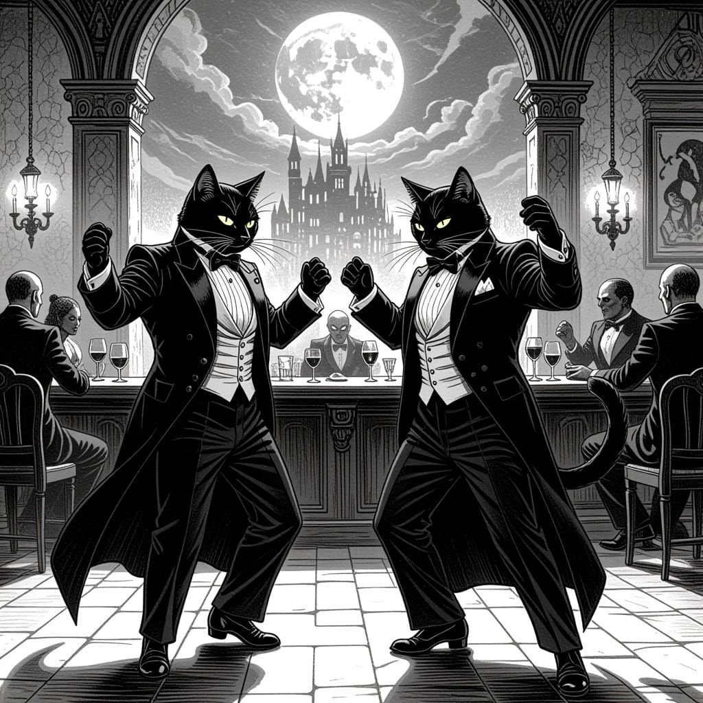 Feline Ballerinas Dancing in a Haunted Nightclub